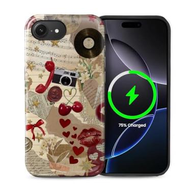 Imagem de Toulas Capa para iPhone 16E, [compatível com MagSafe], capa rígida de camada dupla híbrida resistente a arranhões, colagem vintage de coquete de cereja