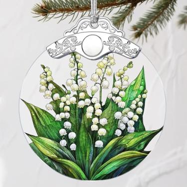 Imagem de Enfeite de Natal com flor de lírio do vale de vitral: enfeites e decoração de árvore de Natal, decoração de férias - presentes de férias, ideias de presentes e presentes para amigos, colegas de