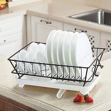 Imagem de Escorredor de pratos escorredor de pratos escorredor de pratos escorredor de pratos com bandeja, cesta de armazenamento de drenagem de ferro forjado multifuncional suporte talheres de aço