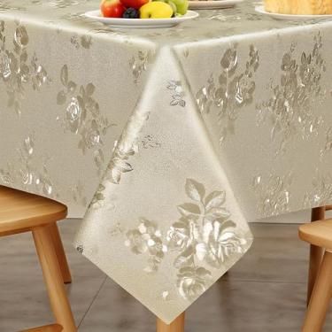 Imagem de FAVE Toalha de mesa dourada para mesas retangulares, resistente, impermeável, resistente a manchas, toalha de mesa de vinil para jantares e banquetes (rosa dourada, 140 x 140 cm)
