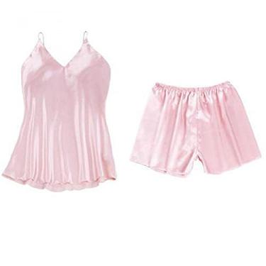 Imagem de ifgswopq Roupa de casa feminina 2 peças - conjunto de cetim roupa de dormir casual lingerie conjunto de dormir roupa de casa pijama estampado (2X)