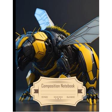 Imagem de Composition Notebook College Ruled: Cyberpunk Style with Bee Wings, Bumblebee Head, Body Bear Model, and Mouse Tail, Size 8.5x11 Inches, 120 Pages