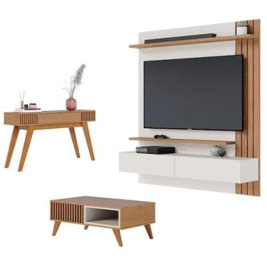 Imagem de Painel para Tv Home Suspenso Juriti 1.5 Off White Matte Freijó com Mes