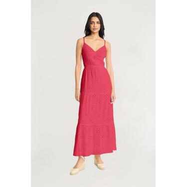 Imagem de The Good Journey Vestidos femininos com decote em V, sem mangas, evasê, maxi em camadas de algodão, ilhós, convidados de casamento, Clarete vermelho, 40