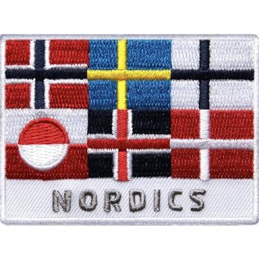 Imagem de Emblema de bandeira nórdica (8,5 cm) Emblema de ferro/costurado, lembrança de viagem escandinava, Noruega, Suécia, Dinamarca, emblema, mochila de férias para presente