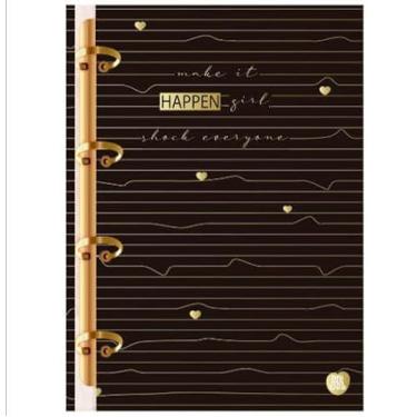 Imagem de caderno fichario 4 fechos colegial argolado 160 folhas happen amazing animativa (preto)