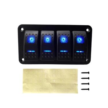 Imagem de 2, 3, 4, 5, 6 Gang, painel de interruptor basculante de barco marítimo de LED duplo para caminhão, barco, carro, interruptor eletrônico (LED azul de 4 grupos)