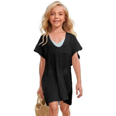 Imagem de Vestido de praia SOLY HUX feminino com decote em V, crochê, preto, tam
