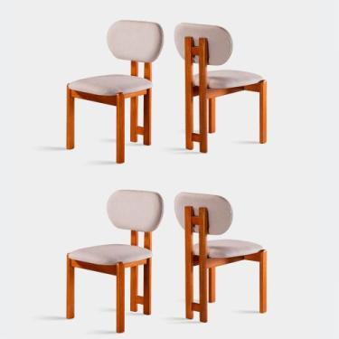 Imagem de Kit 4 Cadeiras Organicas Turim Madeira Maciça Tauari e Linho Móveis Mu