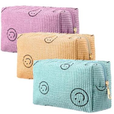 Imagem de Bolsa de cosméticos Photect Corduroy Smile Face Preppy 18x10x10cm 3 un