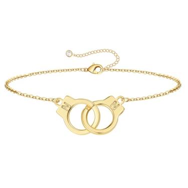 Imagem de M MOOHAM Pulseiras de algema com inicial para mulheres e meninas – presentes para mãe, filha, irmã, casais, pulseiras de amizade, banhado a ouro 14 K, pulseira de duas letras, joias, presentes de