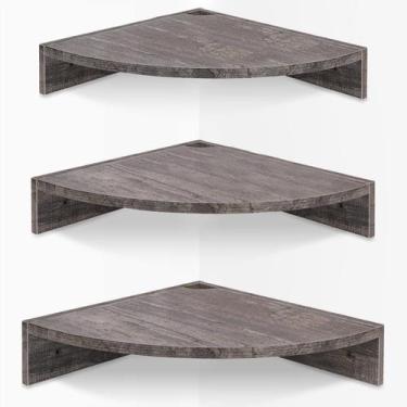Imagem de Prateleiras flutuantes de canto Homode, conjunto de 3 madeiras cinzent