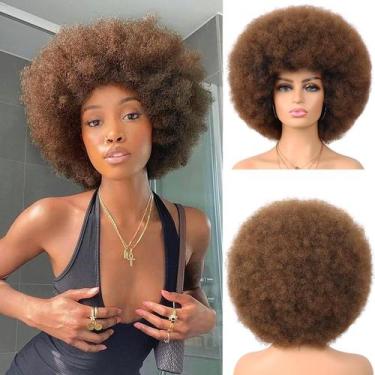 Imagem de Peruca G&T Afro Puff estilo 70, curta, marrom, sintética para mulheres
