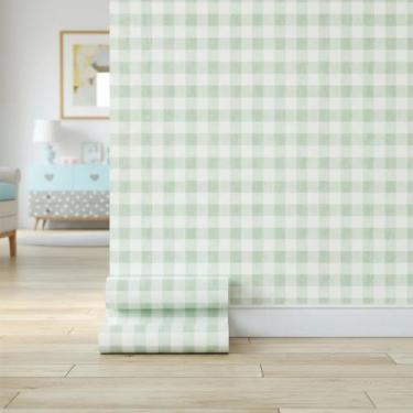 Imagem de Papel de Parede Adesivo Lavável Infantil Xadrez Verde Claro - BANNERBA