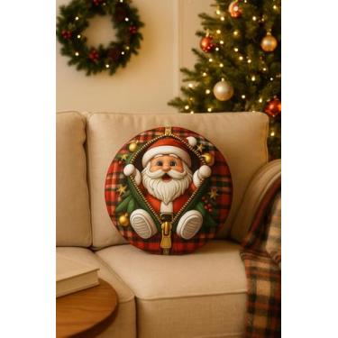 Imagem de Almofada Redonda Natal 40x40  Decoração Natalina Sala Sofá Cama Enfeit