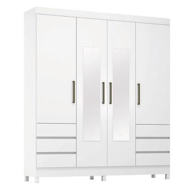 Imagem de Guarda Roupa Casal Mônaco 4 Portas Com Espelho Branco Brilho - Demobile
