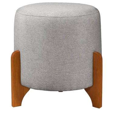 Imagem de Puff Nara em Linho Redondo com Pés de Madeira RA Cor Cinza