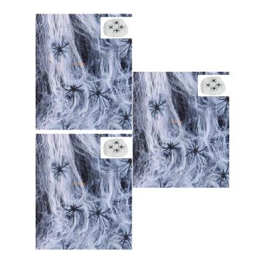 Imagem de Kit C/ 3 Teias De Aranha Fake Decorativo Branco E 12 Mini Aranhas Cobre Até 2,00 Cada Decoração Festas Halloween Eventos