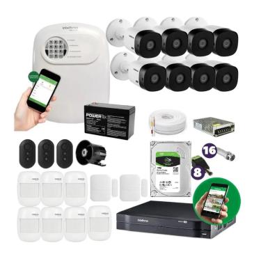Imagem de Kit 8 cameras de Segurança e alarme Residencial E Comercial Acesso App Intelbras