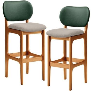 Imagem de Kit 2 Banquetas Alta Betta Imbuia Facto Verde Linho Bege - LYAM DECOR