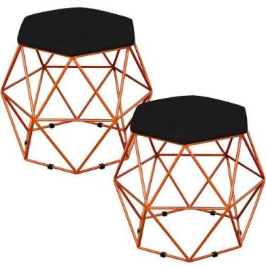 Imagem de Kit 02 Puffs Aramado Bronze Six L02 Suede Preto - LYAM DECOR