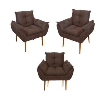 Imagem de Kit 03 Poltronas Opala Confortável Sala, Quarto Escritorio Cor:marrom