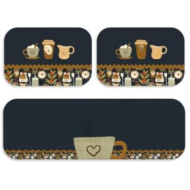 Imagem de Kit 3 Peças Tapete Cozinha Estampado Antiderrapante Lavável Moderno Secagem Rápida Acabamento Premium(TPCOZ1291,Jogo 3 pçs)