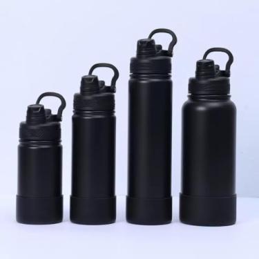 Imagem de Garrafa Térmica Esportiva Inox 400ML 600ML 800ML com Canudo e Base de Silicone Antiderrapante(Preto,600ML)