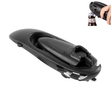 Imagem de PLAYTHROUGH Abridor de latas multifuncional, abridor de garrafas manual de aço inoxidável 8 em 1, economize esforço (preto)