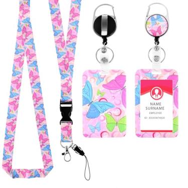 Imagem de Generic Porta-cartões de plástico borboleta protetor de identidade cordão de crachá elegante cordão transversal de pescoço com cordão removível para professores (Boho)