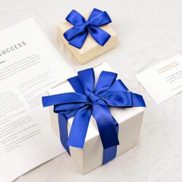 Imagem de Fita de cetim azul real dupla face, fita de poliéster de 2,5 cm x 50 metros para embalagem de presente, artesanato, fabricação de laços, costura, buquê de flores, decoração de festa de casamento