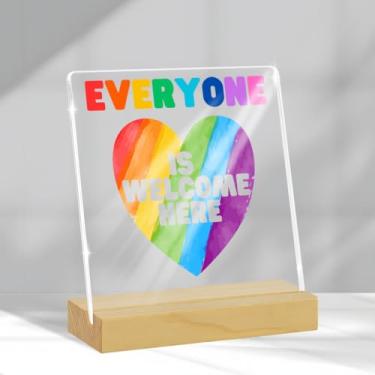 Imagem de Rainbow Everyone is Welcome Here Inspirational Diversity Quote Home Office Bookshelf Table Decor for Women Men Friend Coworker Bestie Boss Leader Retirement Clear Acrylic Sign