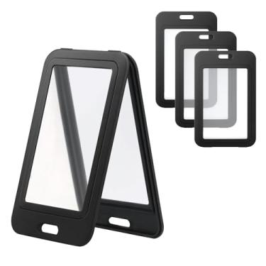 Imagem de Porta-crachá vertical com 4 peças, porta-crachás de plástico dupla face visível, à prova d'água, para cartões de identificação de escritório, escola, cartões de crédito (preto)
