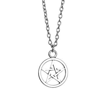 Imagem de Pingente de Pentagrama Masculino Signo de Satã Vintage Lúcifer Retrô (Prata Antiga)