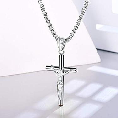 Imagem de Colar masculino com pingente de cruz crucifixo de aço inoxidável, joia de amuleto religioso, One Size, Aço inoxidável, Sem Pedra Preciosa