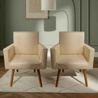 Imagem de Kit De 2 Capas Para Poltrona Nina Decorativa Sala Escritorio Quarto Em Malha Gel Liso (Bege)