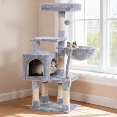 Imagem de Heybly Árvore de gato com brinquedo, condomínio de torre para gatos internos, casa de gato com poleiro de pelúcia acolchoado, rede aconchegante e postes de arranhar de sisal, estanho HCT004SPE