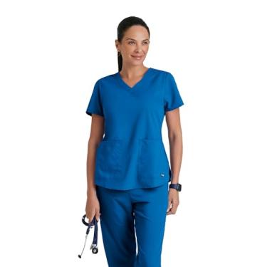 Imagem de BARCO Grey's Anatomy Scrubs – Blusa feminina Aubrey Scrub com decote em V, franzido nas costas supermacia, Nova Royal, 4XG