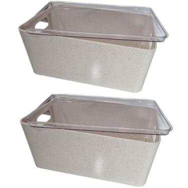 Imagem de Caixa Organizadora Multiuso 12,3L Empilhável com Tampa Transparente – Grande, Resistente e Ideal para Roupas, Brinquedos e Utensílios(2 Cx 12,3 L/Bege Volcano)