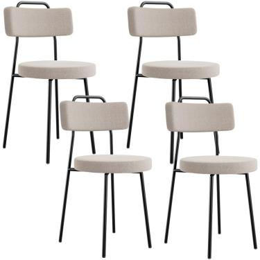 Imagem de Kit 04 Cadeiras Decorativas Estofada Para Sala De Jantar Barcelona L02 Bouclê Creme - Lyam Decor