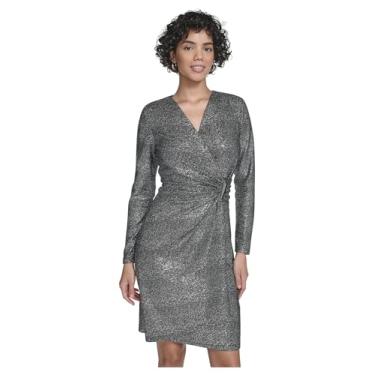 Imagem de Calvin Klein Vestido feminino de manga comprida, Preto, prata, 48
