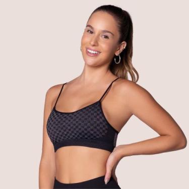 Imagem de Top Quadriculado Sem Costura com Bojo Removível Selene, Preto, G