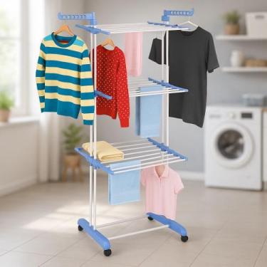 Imagem de Varal Vertical 3 Andares Aço Inox Dobrável Com Abas E Rodas - Yeet