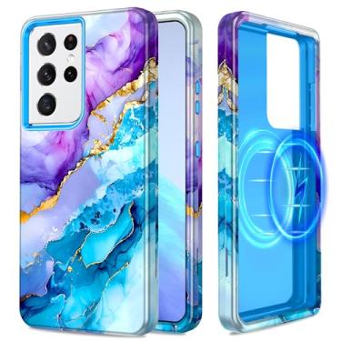 Imagem de Casetego Capa para Galaxy S21 Ultra, compatível com MagSafe,[Teste de queda de grau militar] Capa feminina fina à prova de choque robusta mármore para Samsung Galaxy S21 Ultra de 6,8 polegadas, azul