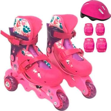 Imagem de Patins Infantil Fun 03 Rodas com Acessórios de Proteção - Ajustável Tam. 29 a 32 - Barbie Pets