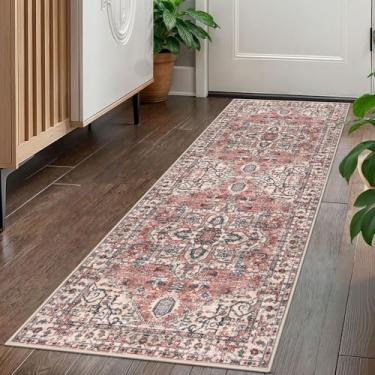 Imagem de KOZYFLY Corredores para corredores de 6 x 1,5 m lavável tapete de corredor de cozinha boho para entrada interior impresso oriental lã sintética tapete corredor para lavanderia cozinha hall, terracota