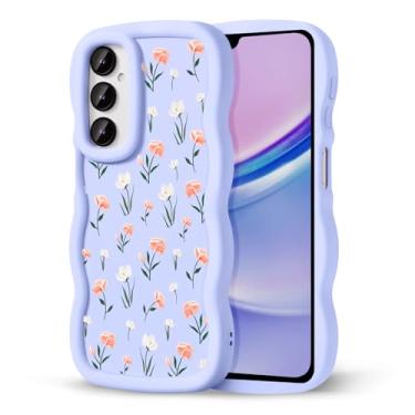 Imagem de CASBST Capa de telefone compatível com Galaxy A15 5G para mulheres e meninas, moldura ondulada encaracolada com estampa fofa, capa de telefone à prova de choque de silicone macio e estética para