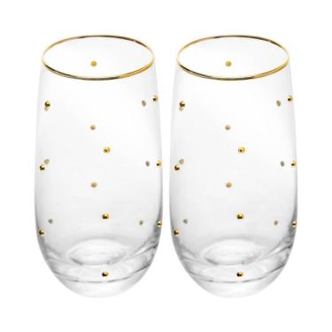 Imagem de Conjunto 02 Copos Para água De Vidro 300 Ml Balls Fio De Ouro Wolff