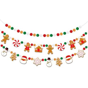 Imagem de Doumeny 3 peças, faixa de bola de feltro de Natal, Natal, homem de gengibre, casa de doces, guirlanda, árvore de Natal, Papai Noel, floco de neve, boneco de neve, guirlanda para pendurar no Natal