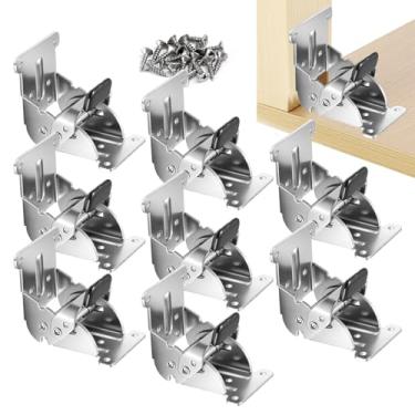 Imagem de YDAJIURI Suportes dobráveis, pacote com 8, dobradiças de travamento automático resistentes com parafusos, suportes de extensão de bloqueio dobrável para pernas de mesa, pernas de cama, bancadas de